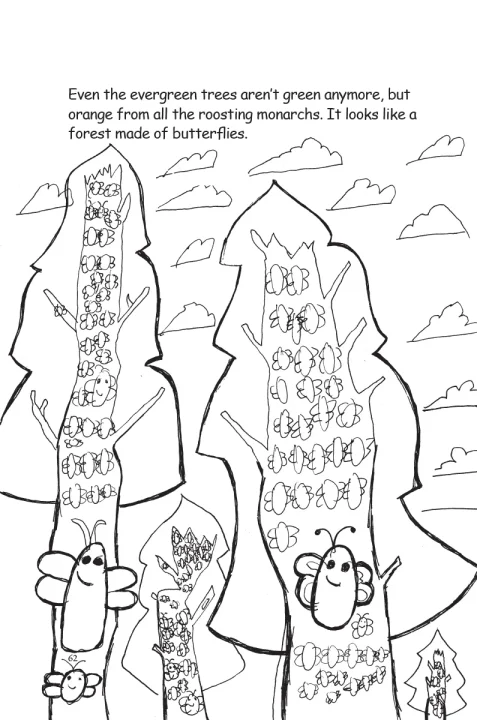 A student illustration of butterflies on a tree.