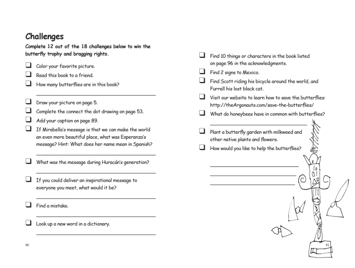 Mirabella the Monarch Challenges, activities to encourage interacting with the book and educational material.